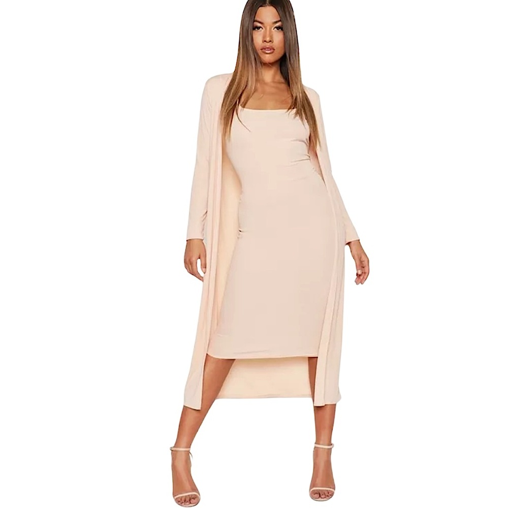 Boohoo RIBBED MIDI DRESS AND DUSTER SET Nude Women’s Size 6